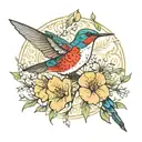 Bradford pear tree flower and hummingbird perched tattoo design idea