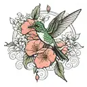 Bradford pear tree flower and hummingbird perched tattoo design idea