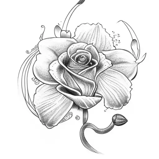 a tattoo with an orchid Lily blue rose and a carnation tattoo design idea