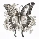 Create a black and white butterfly design with the following hidden in the design: 14, 50, snow, nyc, dc tattoo design idea