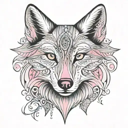 wolf woman pink mandala tattoo design idea