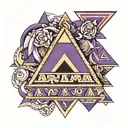 The letters MLM , representing a pyramid scheme incorporates purple shades  tattoo design idea
