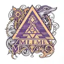 The letters MLM , representing a pyramid scheme incorporates purple shades  tattoo design idea
