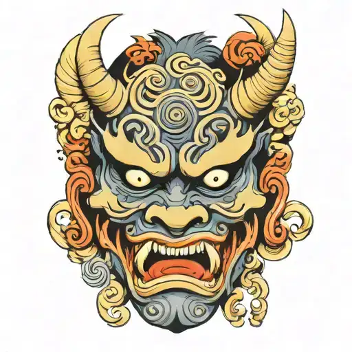 oni demon mask tattoo design idea