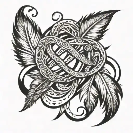 infinity symbol intertwined with feather  tattoo design idea