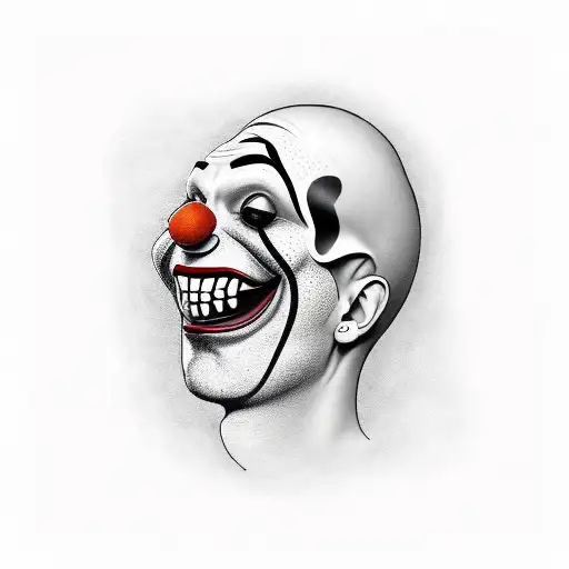 clown laughing while half his face is being melted showing a little bit of his skull tattoo design idea