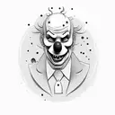 clown laughing while half his face is being melted showing a little bit of his skull tattoo design idea