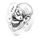 clown laughing while half his face is being melted showing a little bit of his skull tattoo design idea