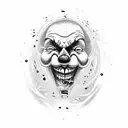 clown laughing while half his face is being melted showing a little bit of his skull tattoo design idea