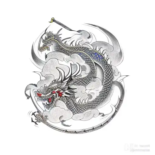 The samurai Dragon carrying a sword  tattoo design idea
