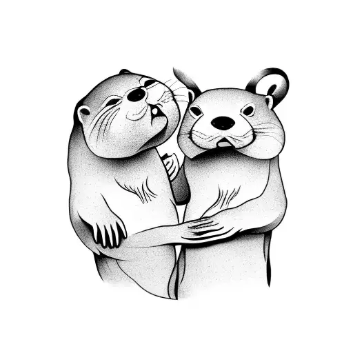 two happy otters holding hands tattoo design idea