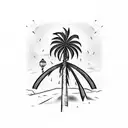 palm tree blowing in wind with beach chair underneath and a margarita glass on armrest tattoo design idea