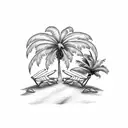 palm tree blowing in wind with beach chair underneath and a margarita glass on armrest tattoo design idea