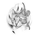 A dotwork tattoo of a cat drawing a portrait of a dino tattoo design idea