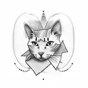 A dotwork tattoo of a cat drawing a portrait of a dino tattoo design idea