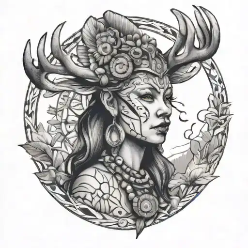 indigenous deer woman tattoo design idea