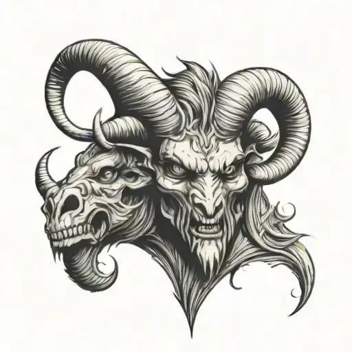 demon with horns like a ram tattoo design idea
