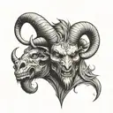 demon with horns like a ram tattoo design idea