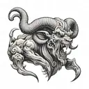 demon with horns like a ram tattoo design idea