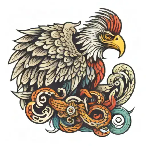 mexican eagle with a feathered snake wrapped together tattoo design idea