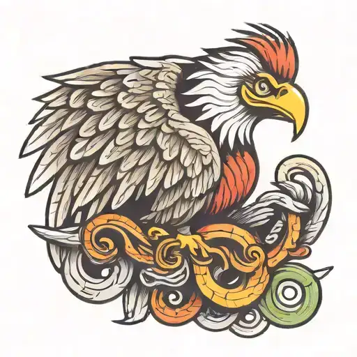 mexican eagle with a feathered snake wrapped together tattoo design idea