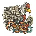 mexican eagle with a feathered snake wrapped together tattoo design idea