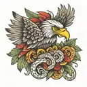 mexican eagle with a feathered snake wrapped together tattoo design idea