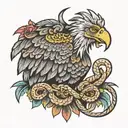 mexican eagle with a feathered snake wrapped together tattoo design idea
