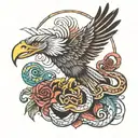 mexican eagle with a feathered snake wrapped together tattoo design idea