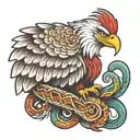 mexican eagle with a feathered snake wrapped together tattoo design idea