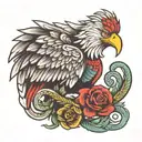 mexican eagle with a feathered snake wrapped together tattoo design idea