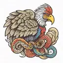 mexican eagle with a feathered snake wrapped together tattoo design idea