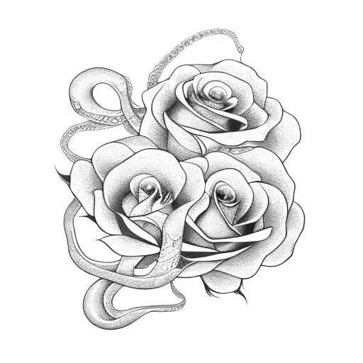 snake with roses, japanese style tattoo design idea