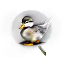 A duckling in knight's armor that is slightly too big for him. He is a paladin with a sword in his hand.  tattoo design idea