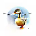 A duckling in knight's armor that is slightly too big for him. He is a paladin with a sword in his hand.  tattoo design idea