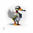 A duckling in knight's armor that is slightly too big for him. He is a paladin with a sword in his hand.  tattoo design idea