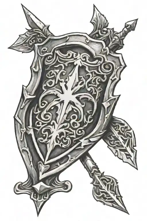 spear and shield tattoo design idea