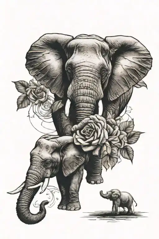 elephants moon rose tattoo design idea