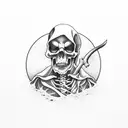 the grim reaper on a beach in Hawaiian shirt, etching, engraving style of tattoo  tattoo design idea