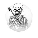 the grim reaper on a beach in Hawaiian shirt, etching, engraving style of tattoo  tattoo design idea