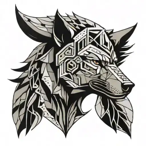 wolf dog with features of warrior Athena with helmet tattoo design idea
