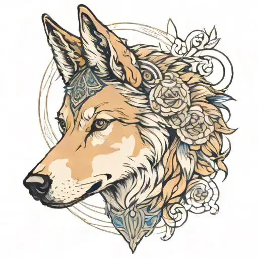 wolfdog + greek goddess athena and her body a spirit tattoo design idea
