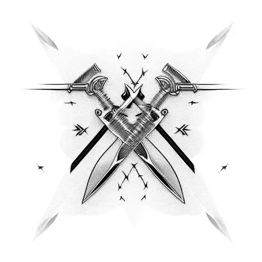 A pair of crossed switchblades surrounded by barbed wire tattoo design idea