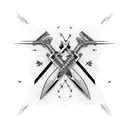 A pair of crossed switchblades surrounded by barbed wire tattoo design idea