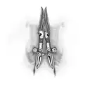 A pair of crossed switchblades surrounded by barbed wire tattoo design idea