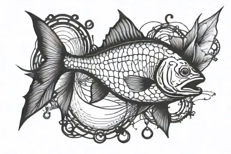 angler casting line, heartbeat line forming tattoo design idea