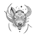 A black-grey patchwork design incorporating the client's favorite animals and objects tattoo design idea