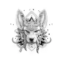 A black-grey patchwork design incorporating the client's favorite animals and objects tattoo design idea