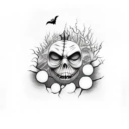 make me a sleeve where 1 side is Halloween town from Nightmare before Christmas in black and white, and the other side i tattoo design idea