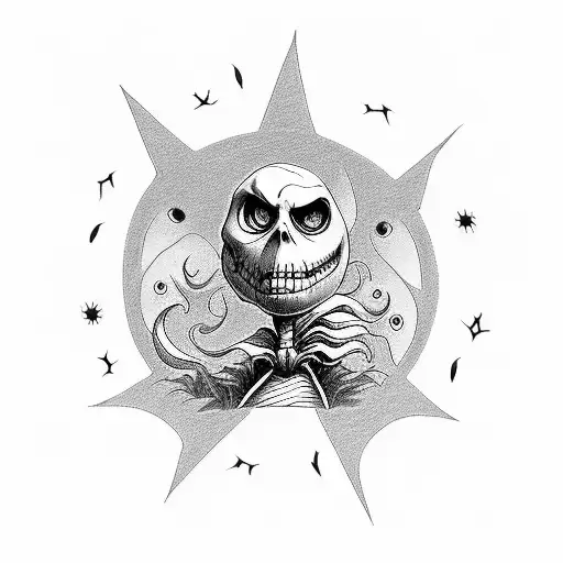 make me a sleeve where 1 side is Halloween town from Nightmare before Christmas in black and white, and the other side i tattoo design idea